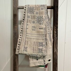 Johnny Was “Two-Ten-Ten-Five” Embroidered + Studded corduroy pants